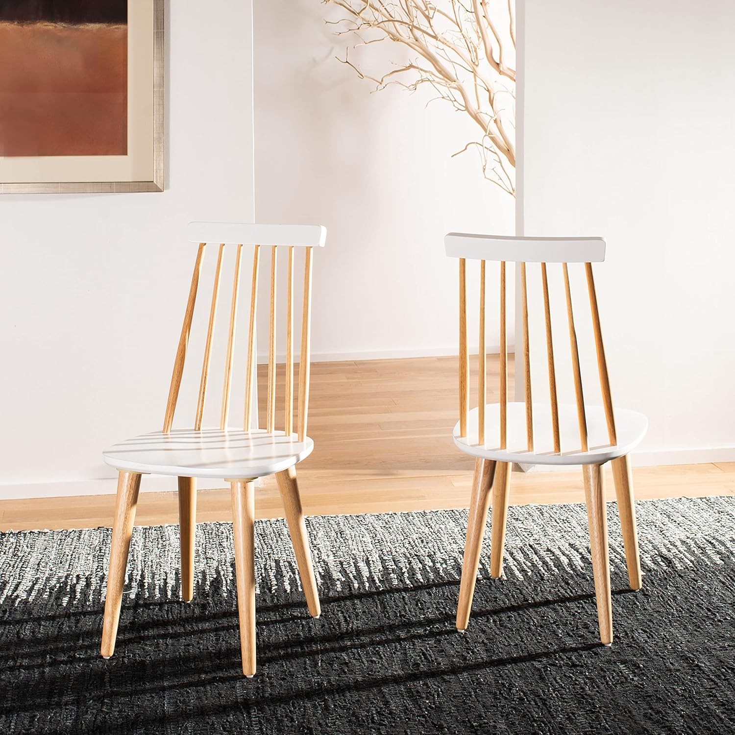 American Homes Collection Burris Country Farmhouse Natural & White Spindle Side