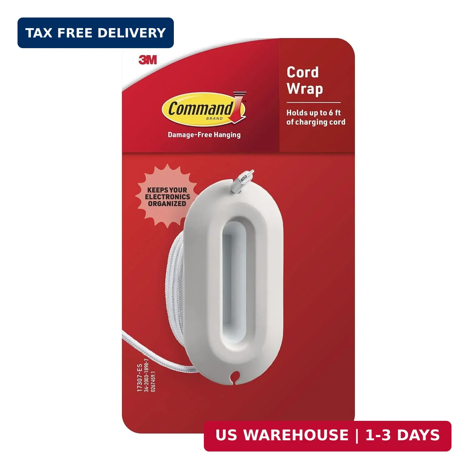 Command Cord Wrap, 2 Units and 4 Medium Strips, White, 1 Unit Holds up to 6 ft o