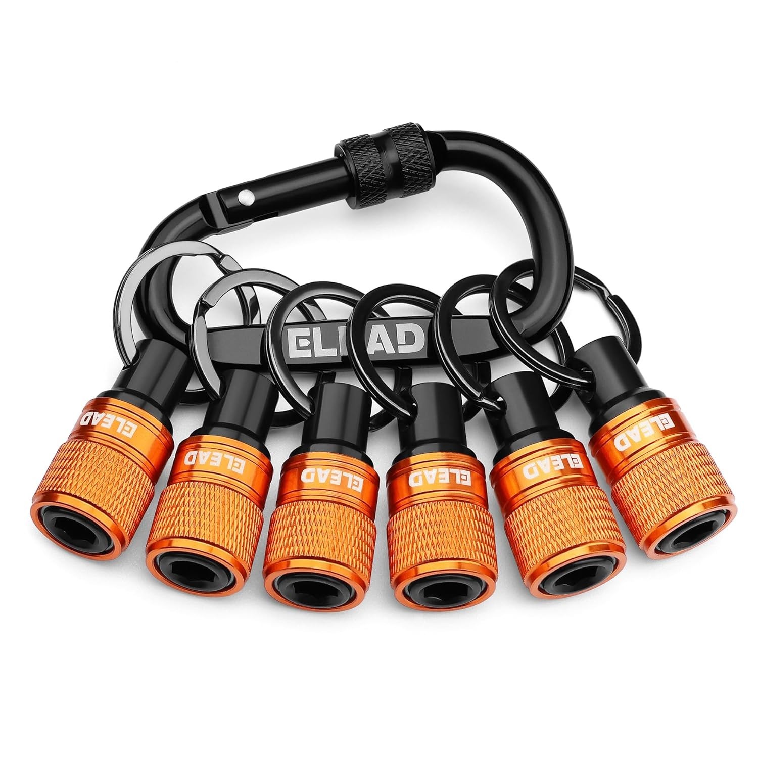 6-Piece Bit Holder Key Chain, 1/4 Inch Orange Hex Shank Bit Holders, Quick Relea