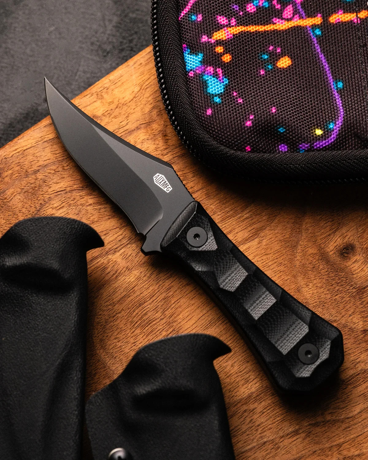Auxiliary Manufacturing Bowie Fixed Knife 3" 14C28N Steel Blade Black G10 Handle