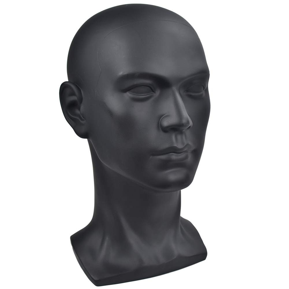 Ba Sha PVC Mannequin Head Black Male Manikin 1 Count (Pack of 1), Matte black