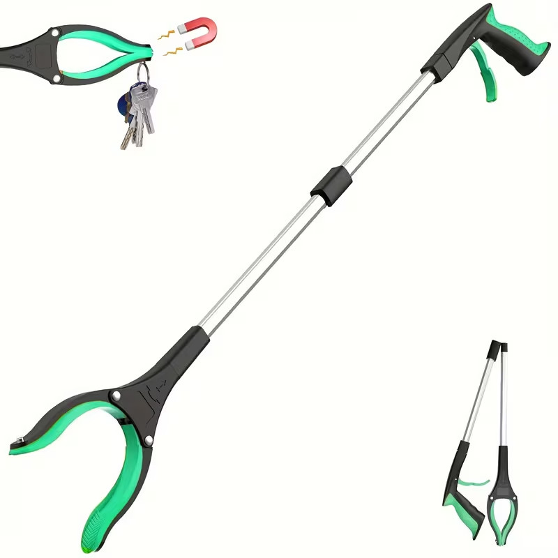 2Pcs Foldable Reacher Grabber Tool Rotating Jaw & Magnet Trash Picker Heavy Duty