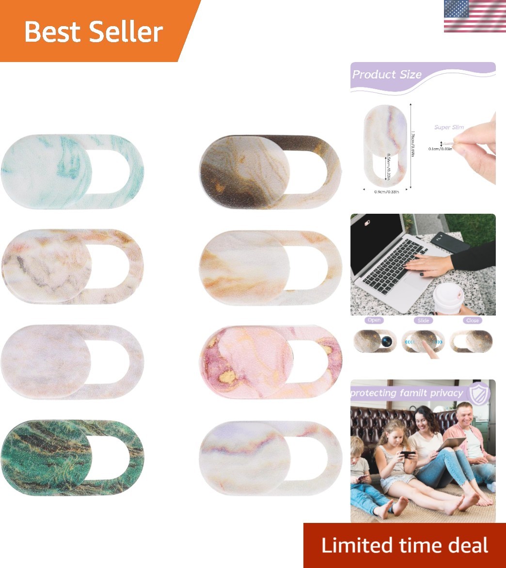 Marble Ultra-Thin Laptop Camera Cover Slider - Set of 8 for Online Security