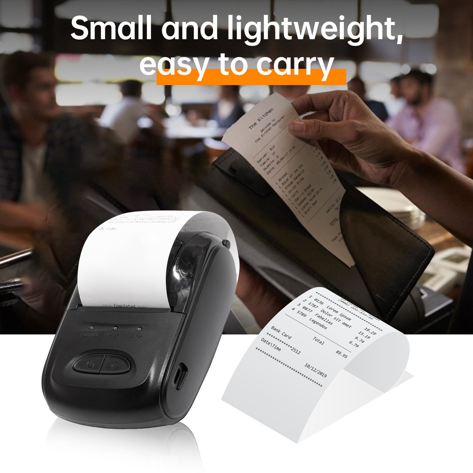 Receipt Printer Portable 58mm Mobile Thermal Printer Wireless BT Mini CHU