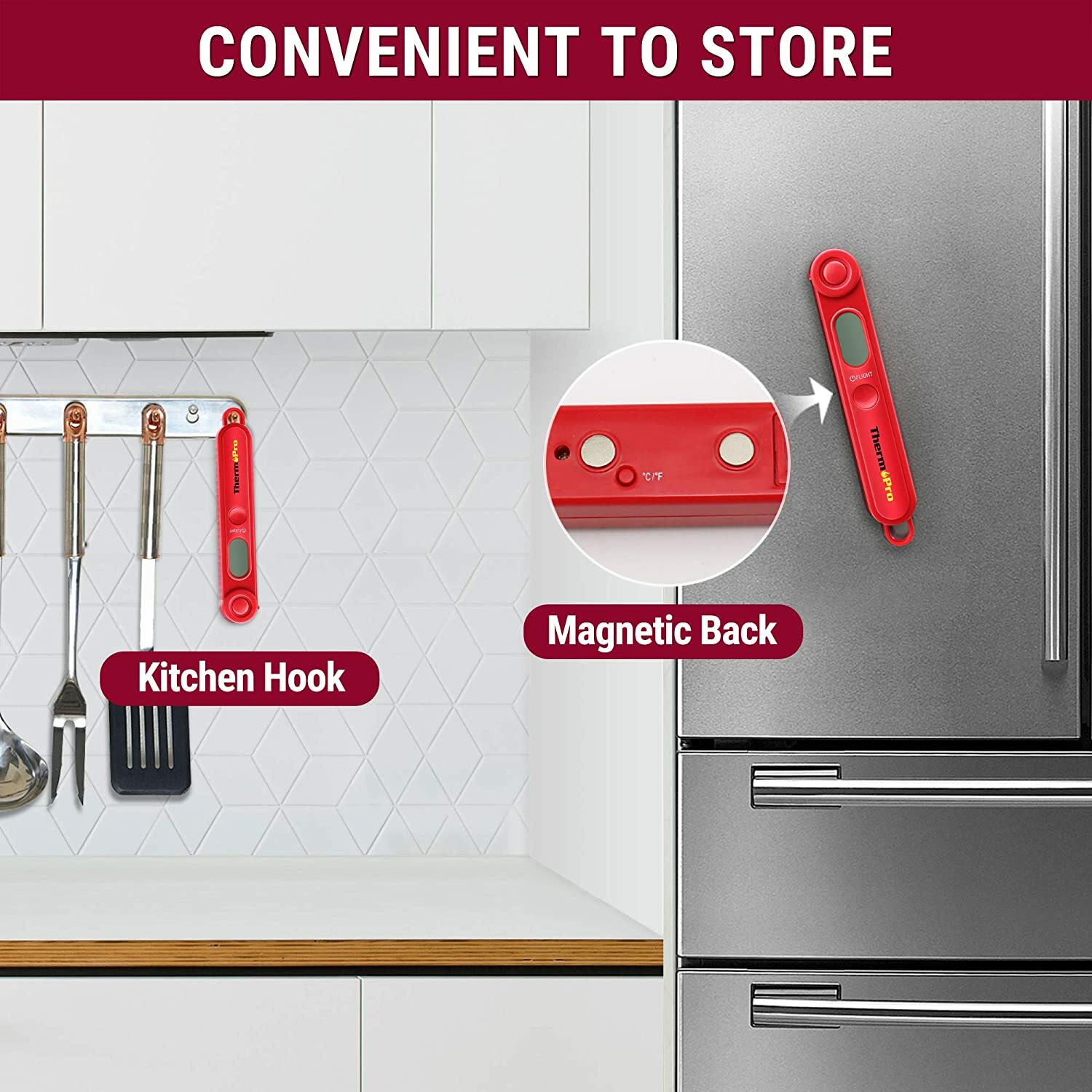 ThermoPro TP03B Digital Instant Read Meat Thermometer Backlight & Magnet BBQ Red