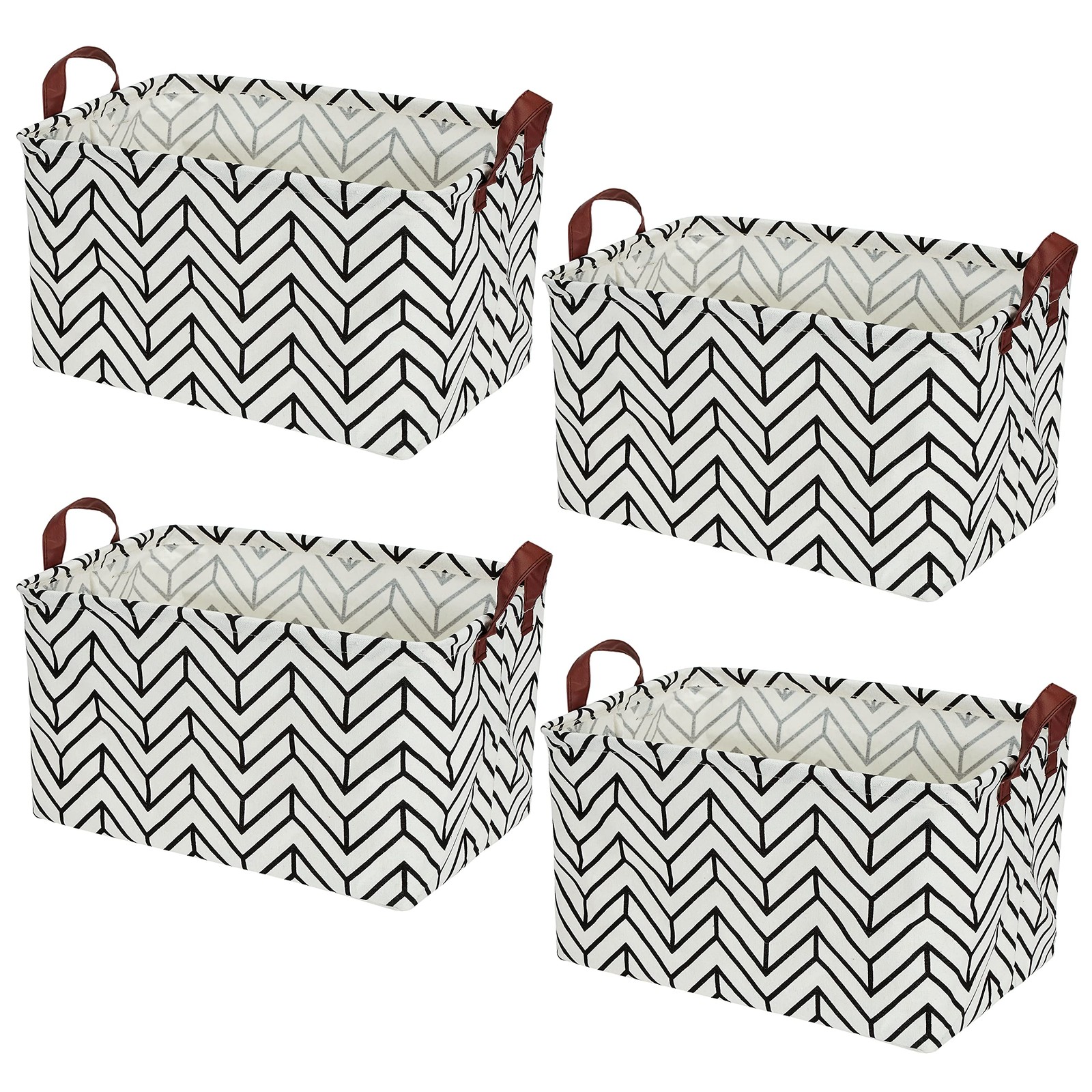 4 Pack Foldable Storage Baskets with Handles, Waterproof Storage Bins for Hom...