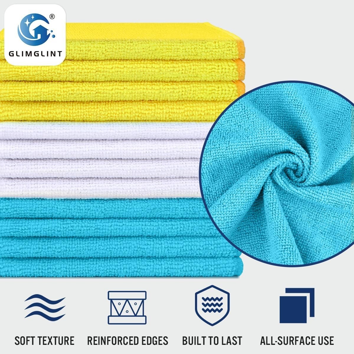 Eco-Friendly 12 Pack Microfiber Cleaning Rags - Multi-Surface, Machine Washable