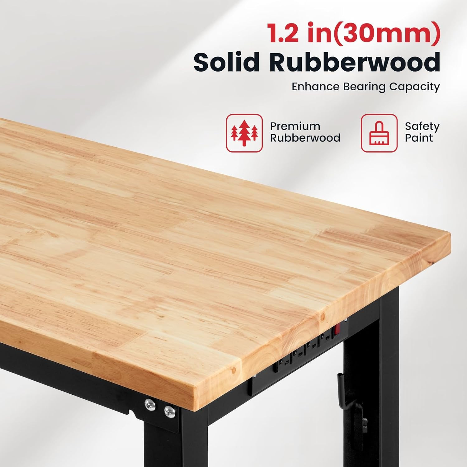 48" X 20" Adjustable Height Workbench Heavy Duty Rubberwood Work Table with Pegb