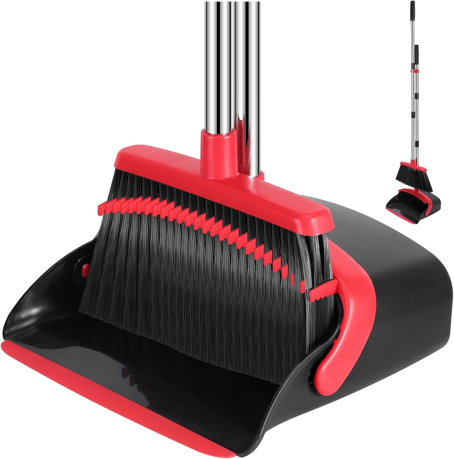 NACENA Broom and Dustpan Set 52" Adjustable Handle with Dustpan Teeth for Home