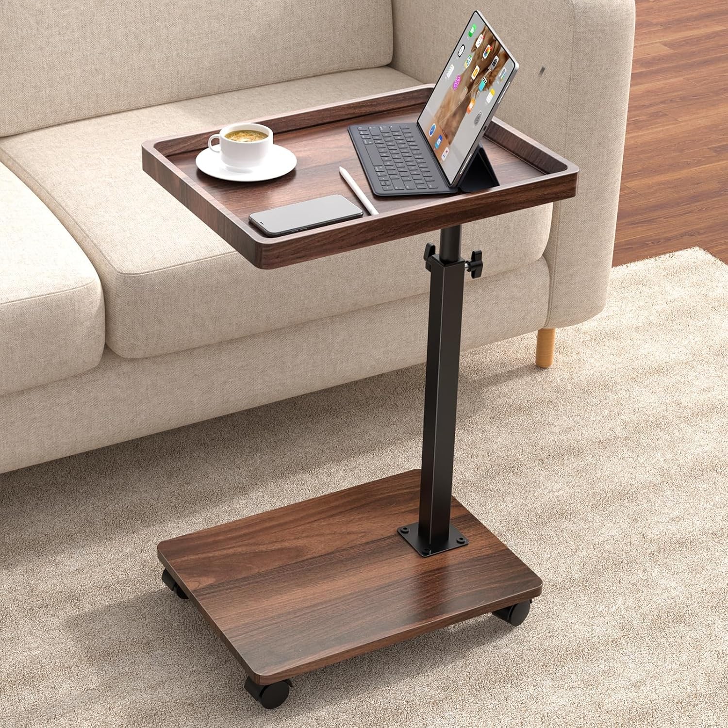 C Table End Table Adjustable Height 360°Swivel TV Tray Table Small Spaces Couch