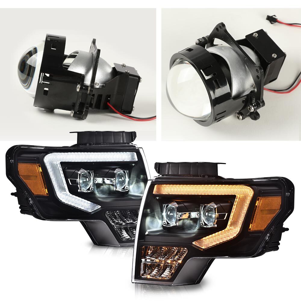 Fit For Ford F-150 F150 2009-2014 Black LED DRL Projector Headlights Lamps Pair