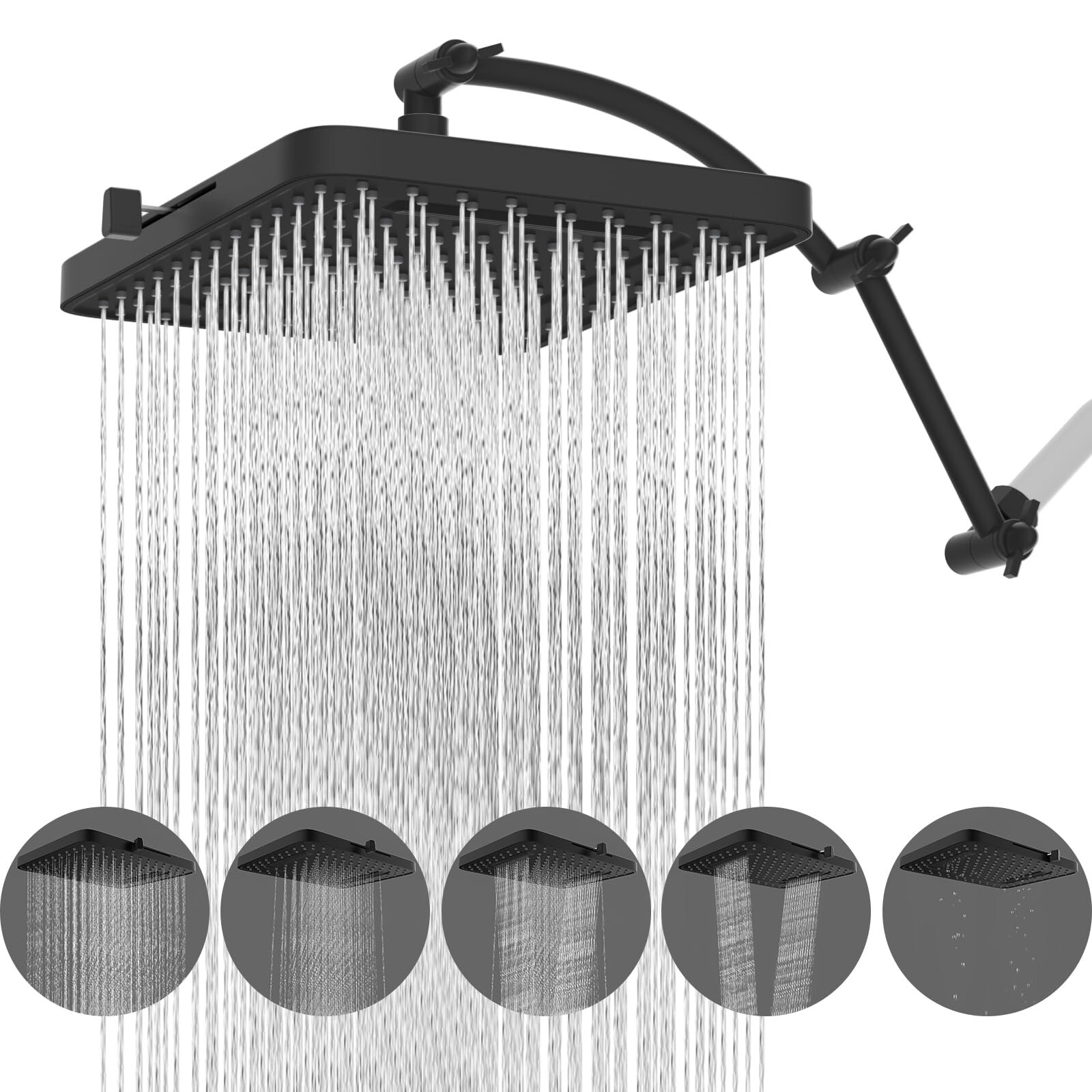 Rain Shower Head 13'' High Pressure Rainfall Square 5 Spray Mode Showerhead US