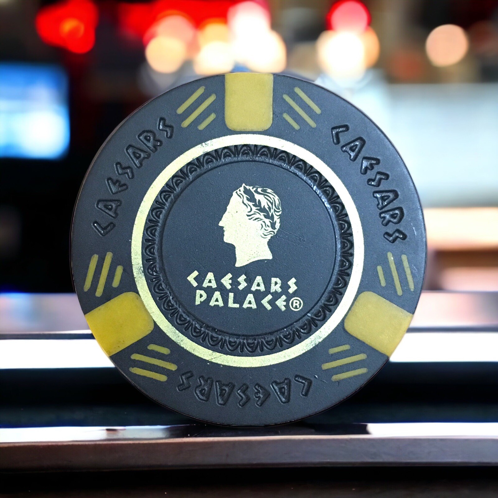 Caesars Palace Casino Black Gold Clay Poker Chip Las Vegas Game Ball Marker Vtg