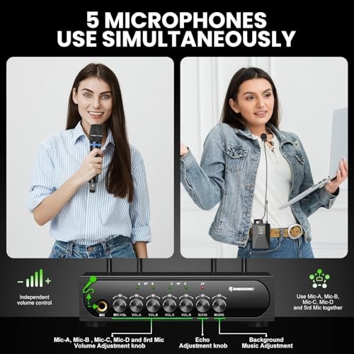 4 Channel UHF Wireless Mic Set with Wireless Microphone System