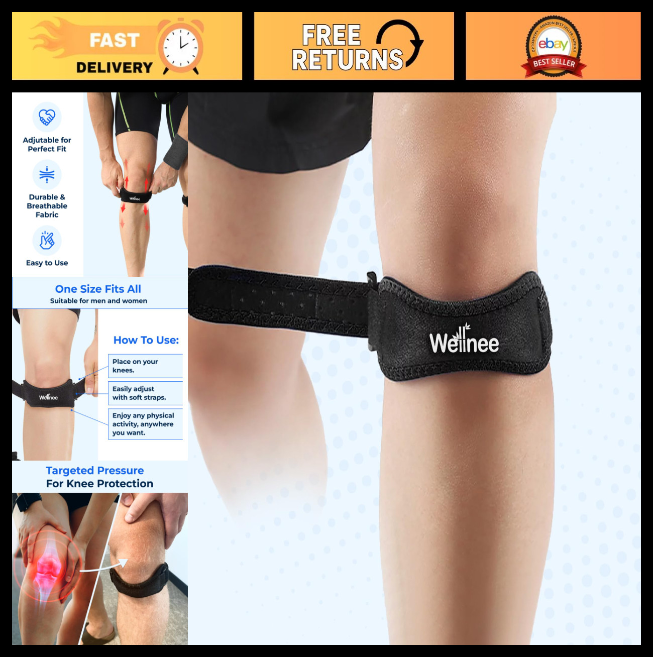 Adjustable Patella Knee Strap Brace for Support - Running, Basketball, Tennis, H