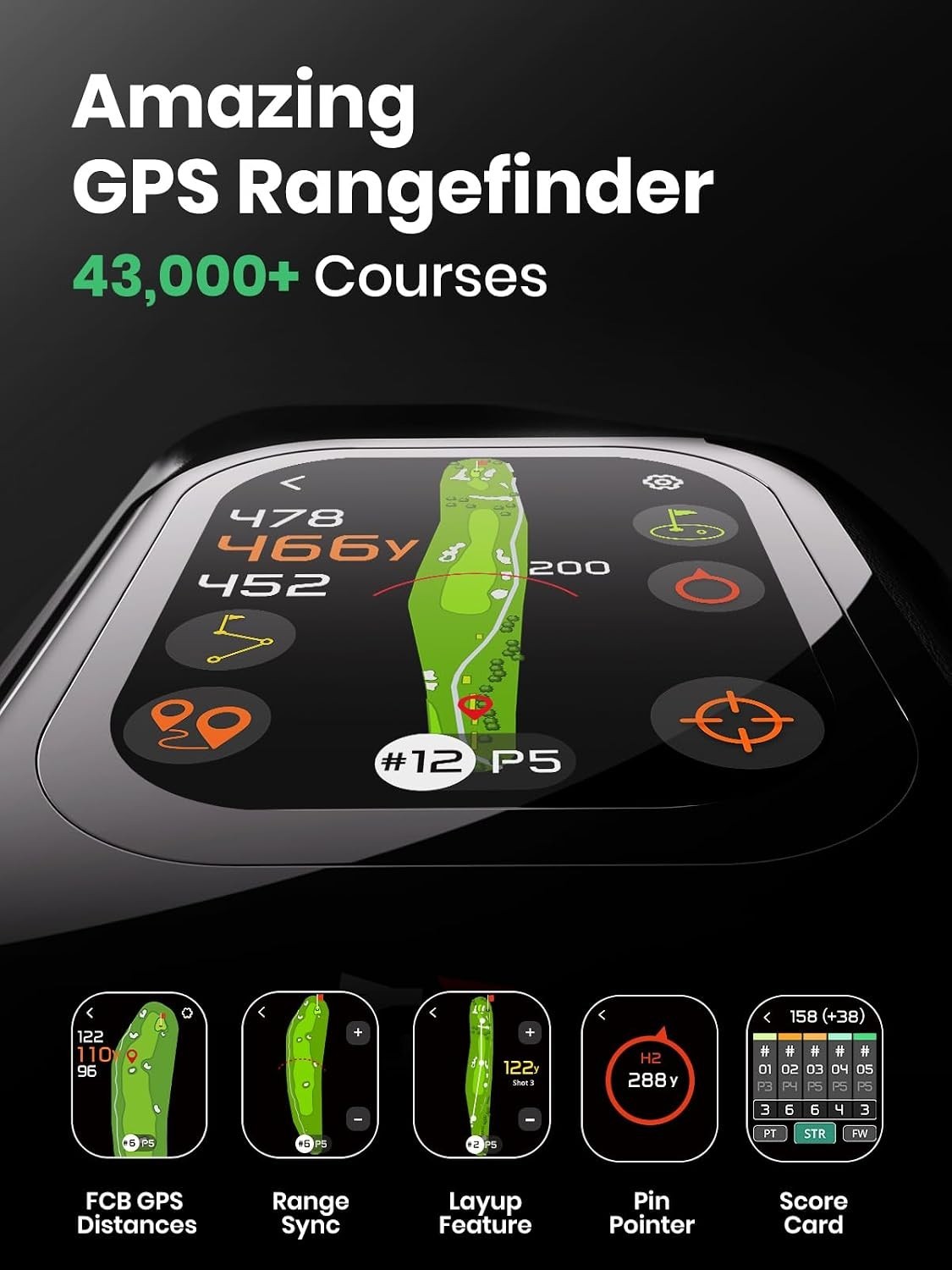 GenePro G1 Touchscreen & GPS Rangefinder with Slope, 43000+ Preloaded Courses, 1