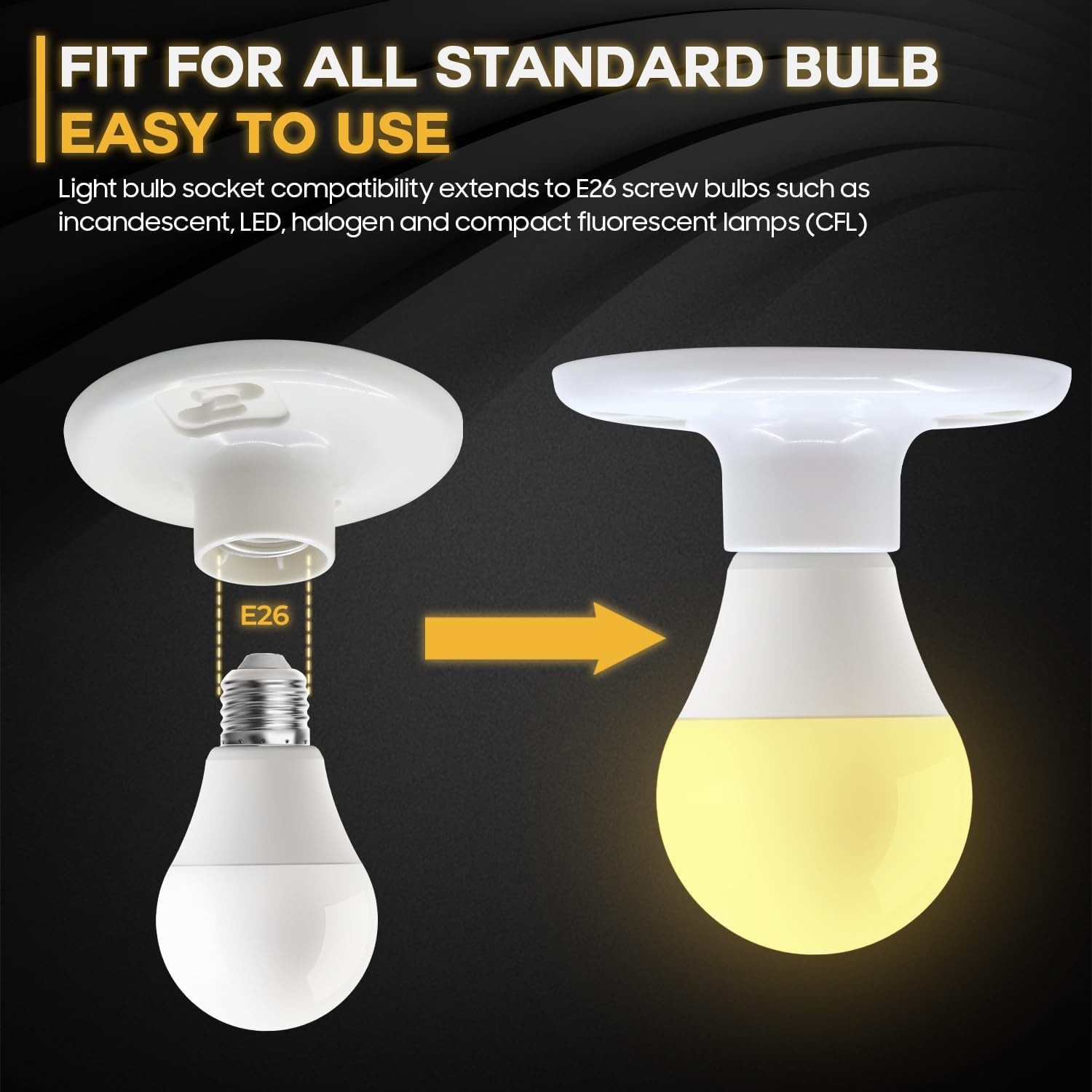 Seentech Keyless Plastic Lamp Holder – E26 Medium Base Ceiling Light Socket, ...