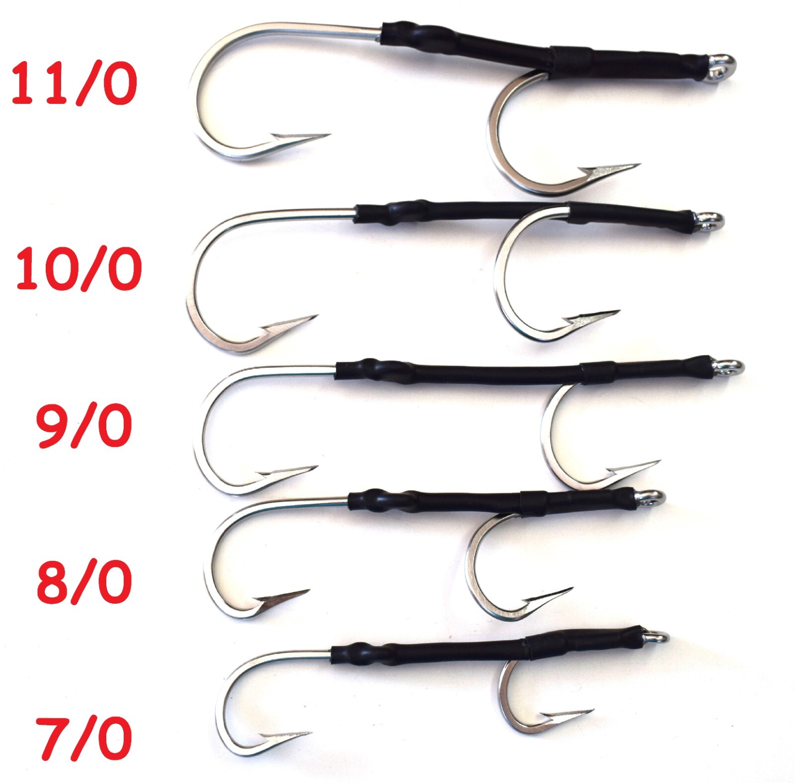 1 to 5 pcs DOUBLE STAINLESS STEEL HOOK BIG GAME TUNA SHARK WAHOO RIG CHOOSE SIZE