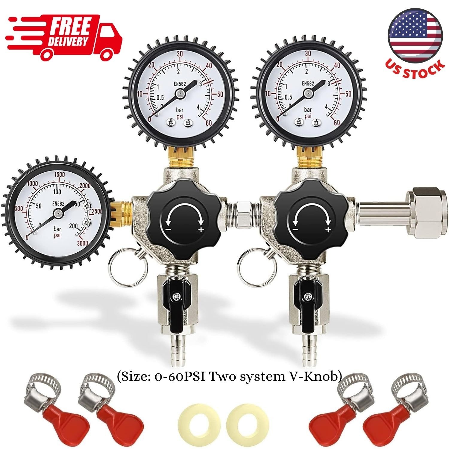Two System CO2 Regulator Kegerator Regulator Heavy-Duty Brass Body, Ball Valve