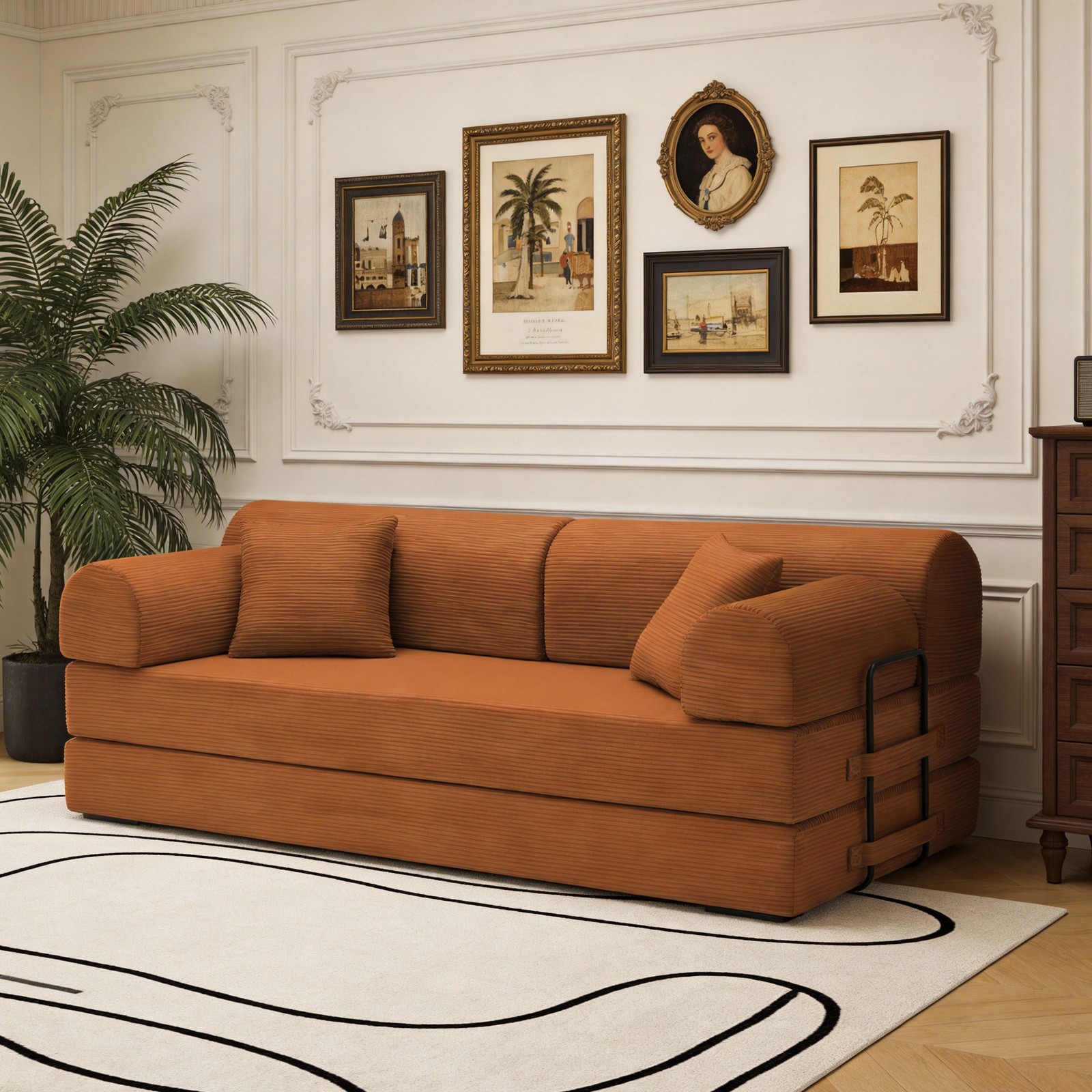 Convertible Sleeper Sofa Bed,Corduroy Folding Mattress Couch with Fixed-Shape Fr