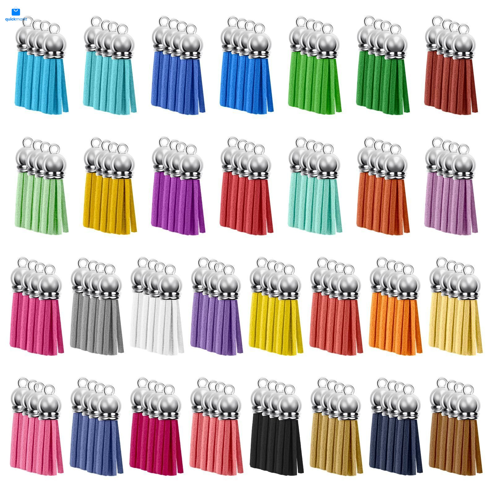 BOUBONI 120 Pack Leather Keychain Tassels Charms Silver 38mm, Multi Color
