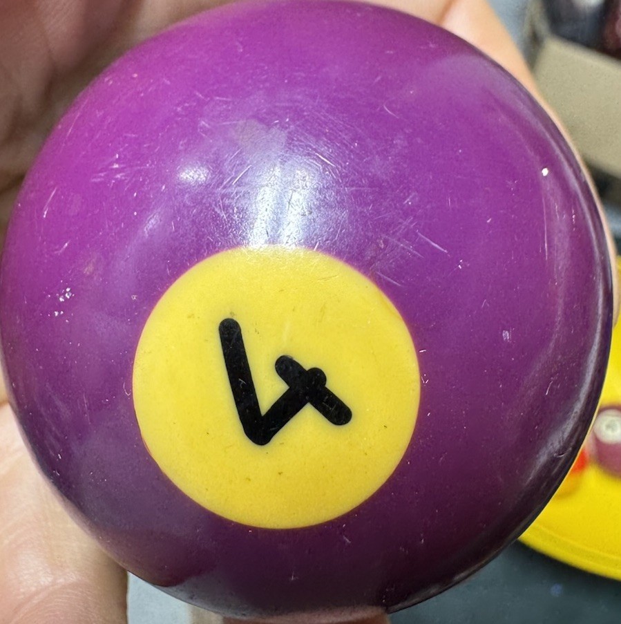 VTG Number 4 Pool Ball Purple Solid Yellow Patina Billiards Replacement 2 1/4”