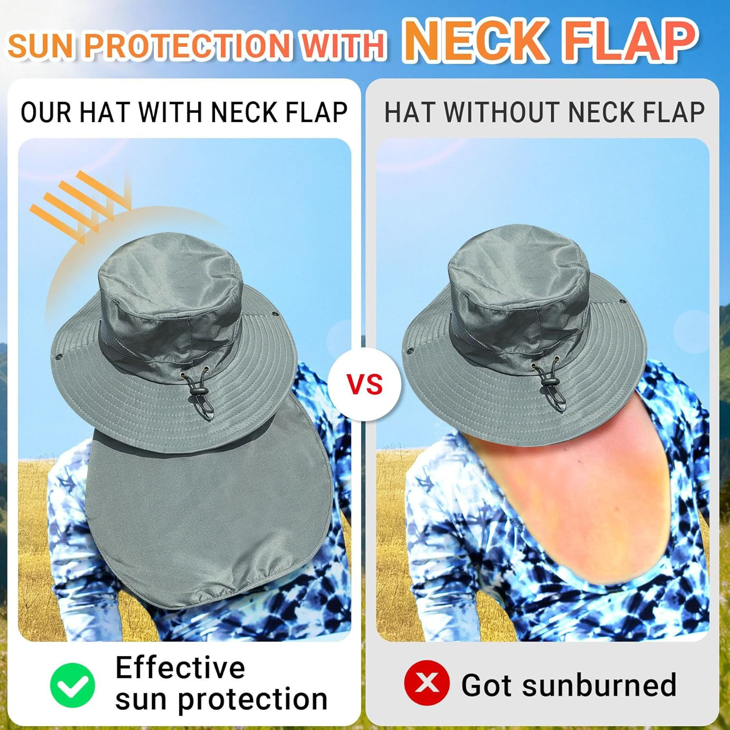 UPF 50+ Sun Hats for Men and Women with Neck Flap and Wide Brim