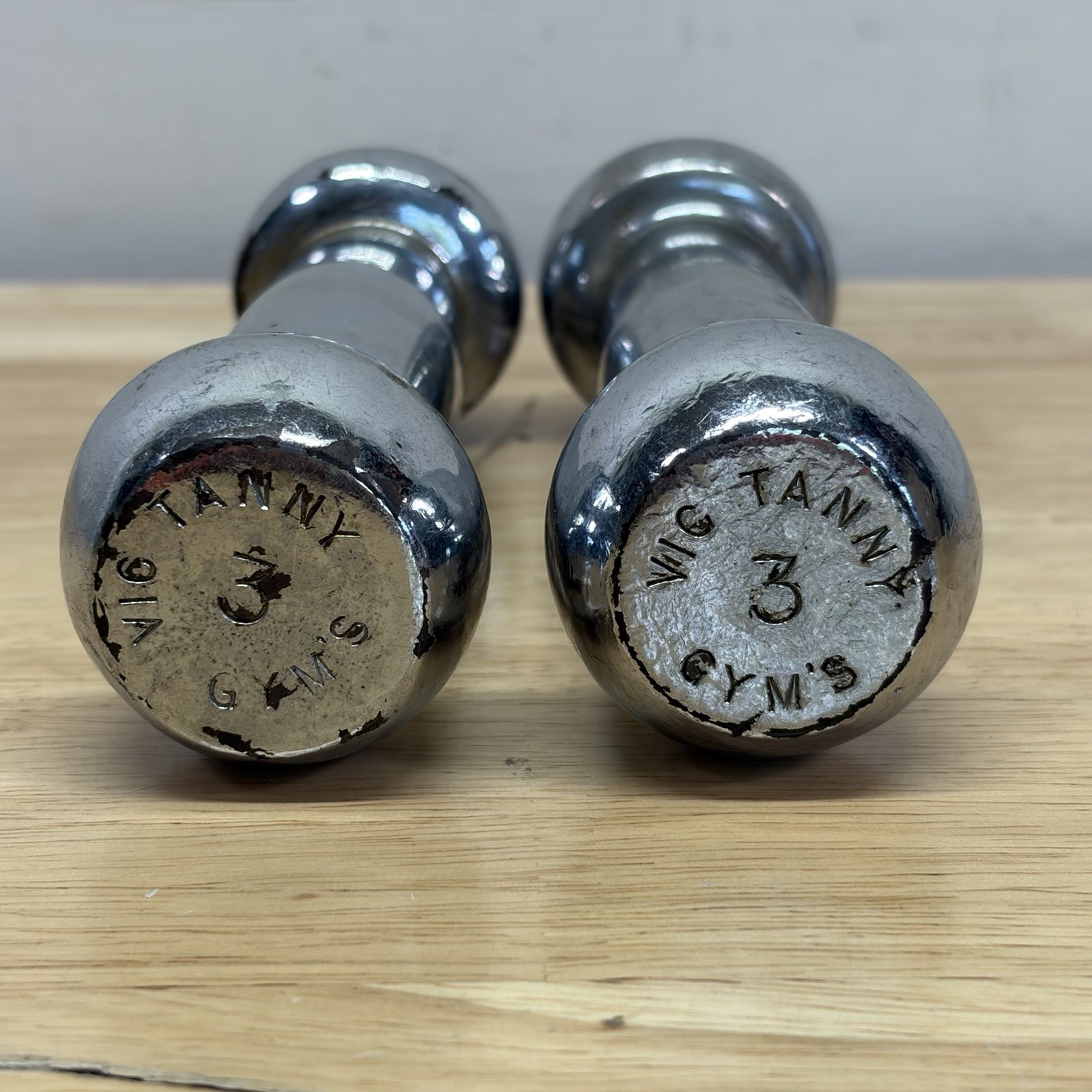 2 Vic Tanny Gyms Dumbbell Weights 3lb Each 6lb Total Chrome Rare Vintage