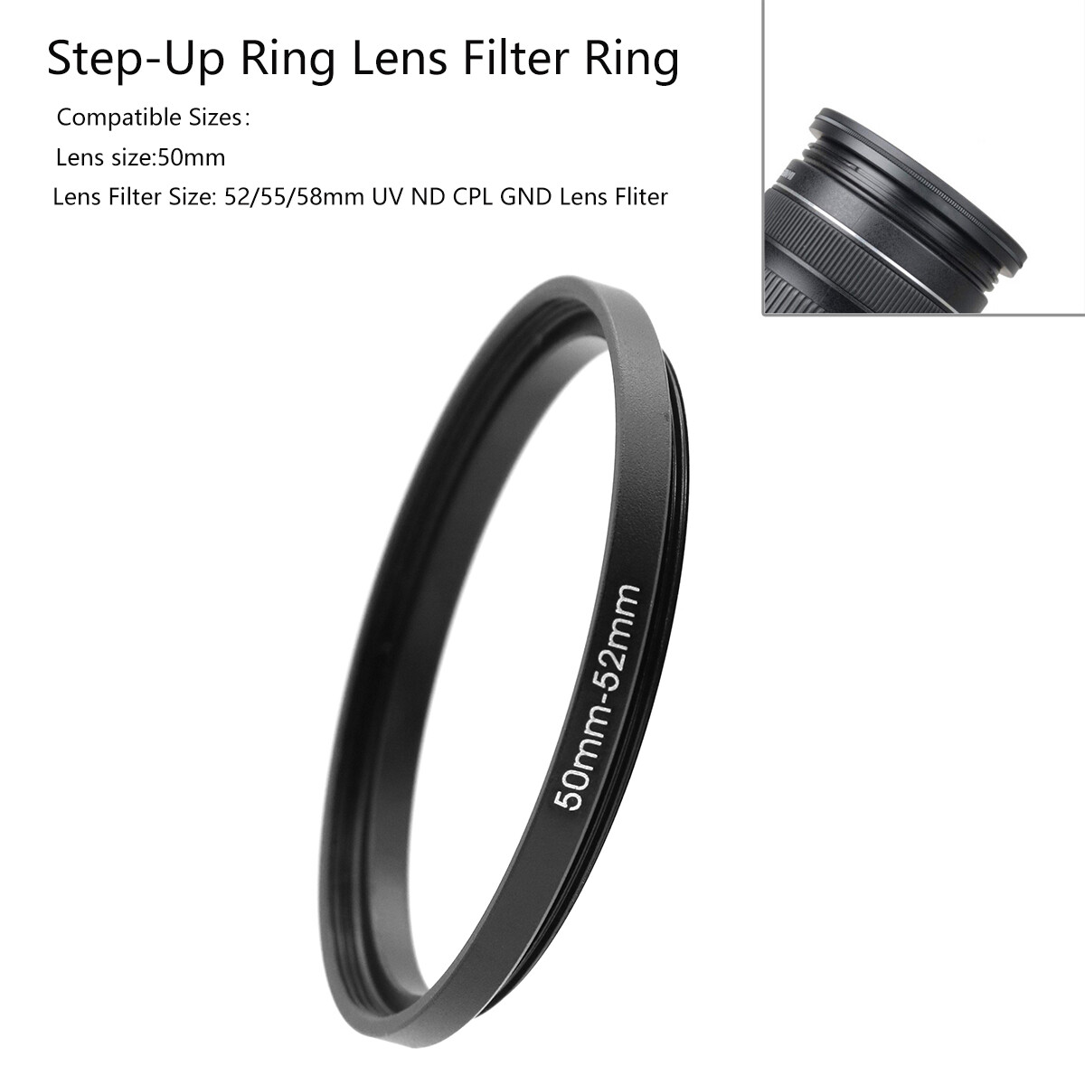 50mm-52/55/58mm Step-Up Ring Lens Filter Ring UV/ND/CPL GND Lens Filter Ring