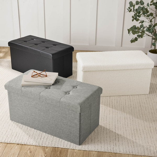 30in Tufted Foldable Leather Storage Ottoman Bench Storage Foot Stool Black