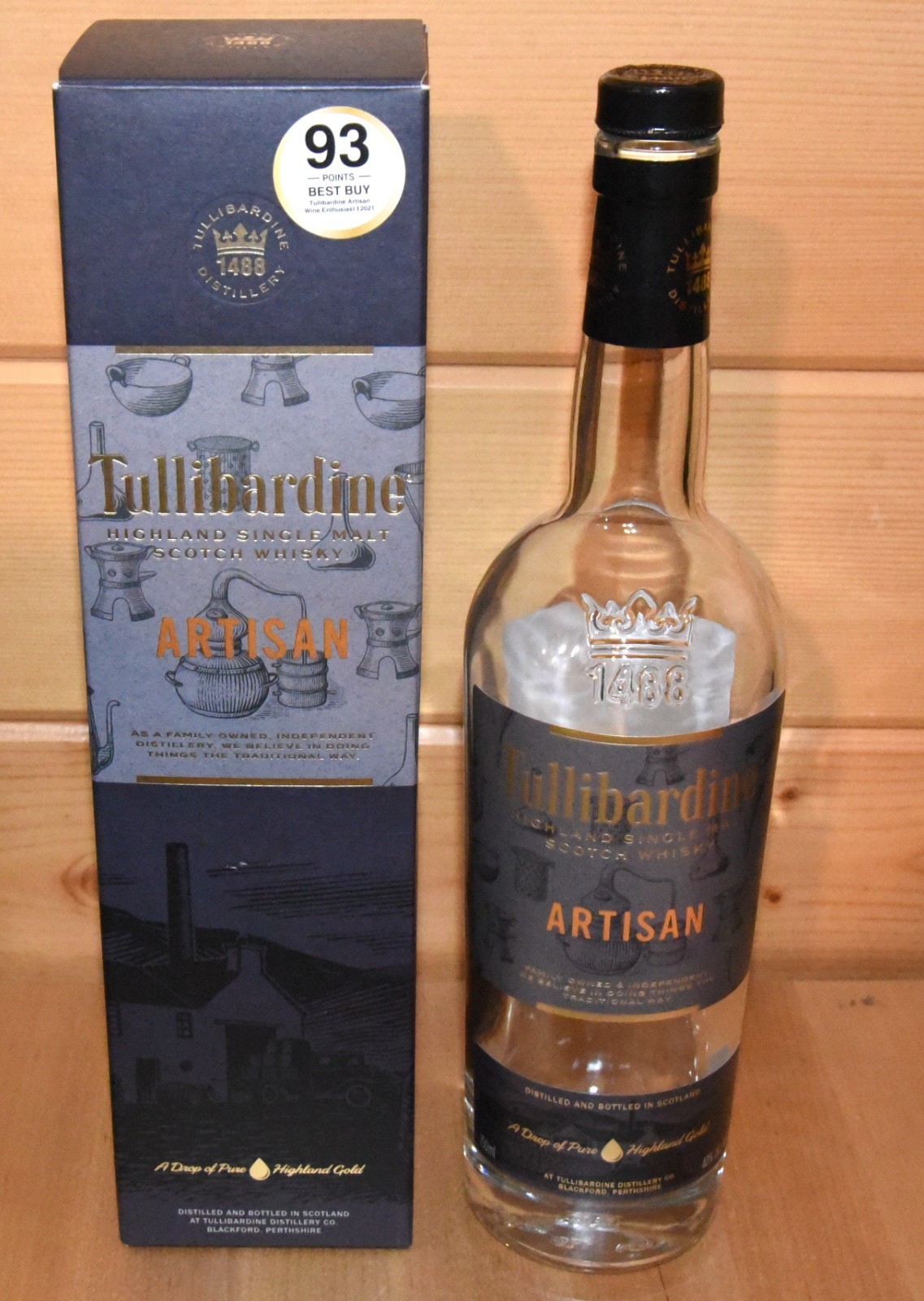 Tullibardine Artisan Highland Scotch Bottle -Empty 750ml Cork Stopper, Gift Box