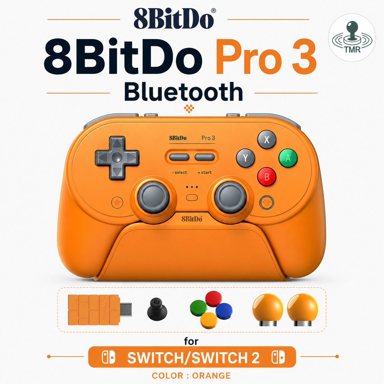 8BitDo Pro 3 Bluetooth TMR Hall Controller Switch PC SteamOS Android Orange