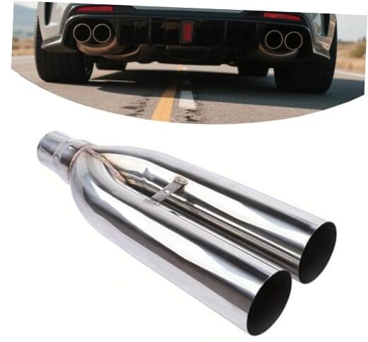 Universal Weld-On Dual Exhaust Tip - 19 Inch Stainless Steel U-Type Tailpipe,