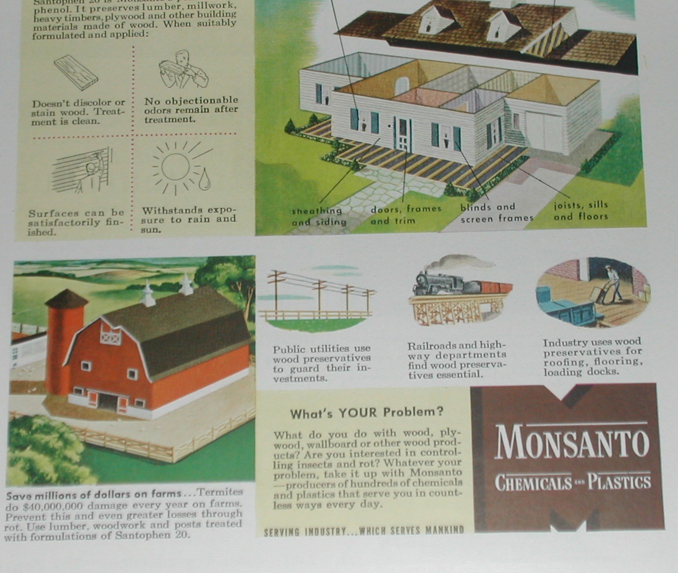 1946 Monsanto Chemical advert, Santophen 20 wood preservative pentachlorophenol
