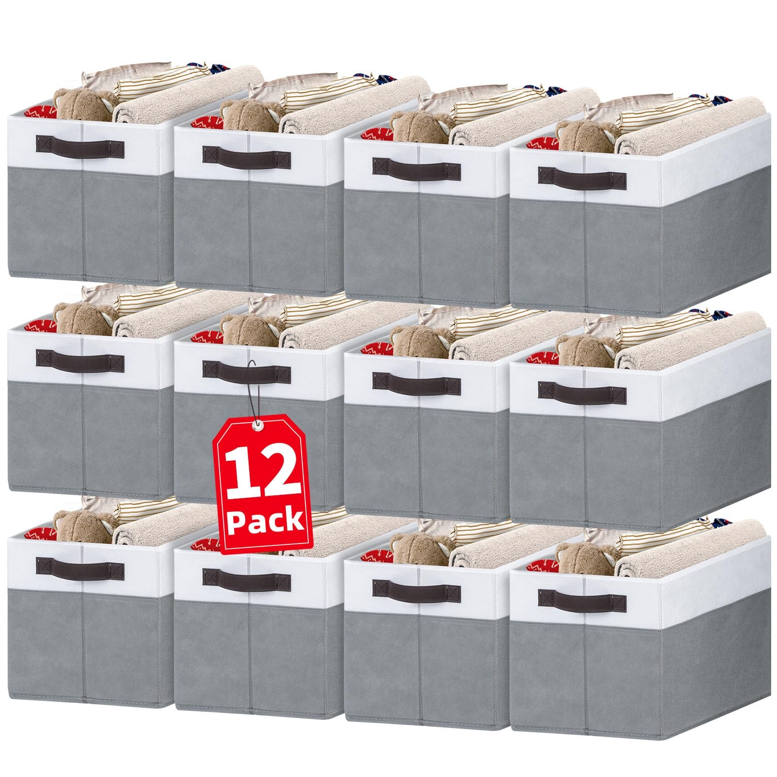 12 Pack Large Storage Baskets for Shelves | Fabric Closet Organizers and Stor...