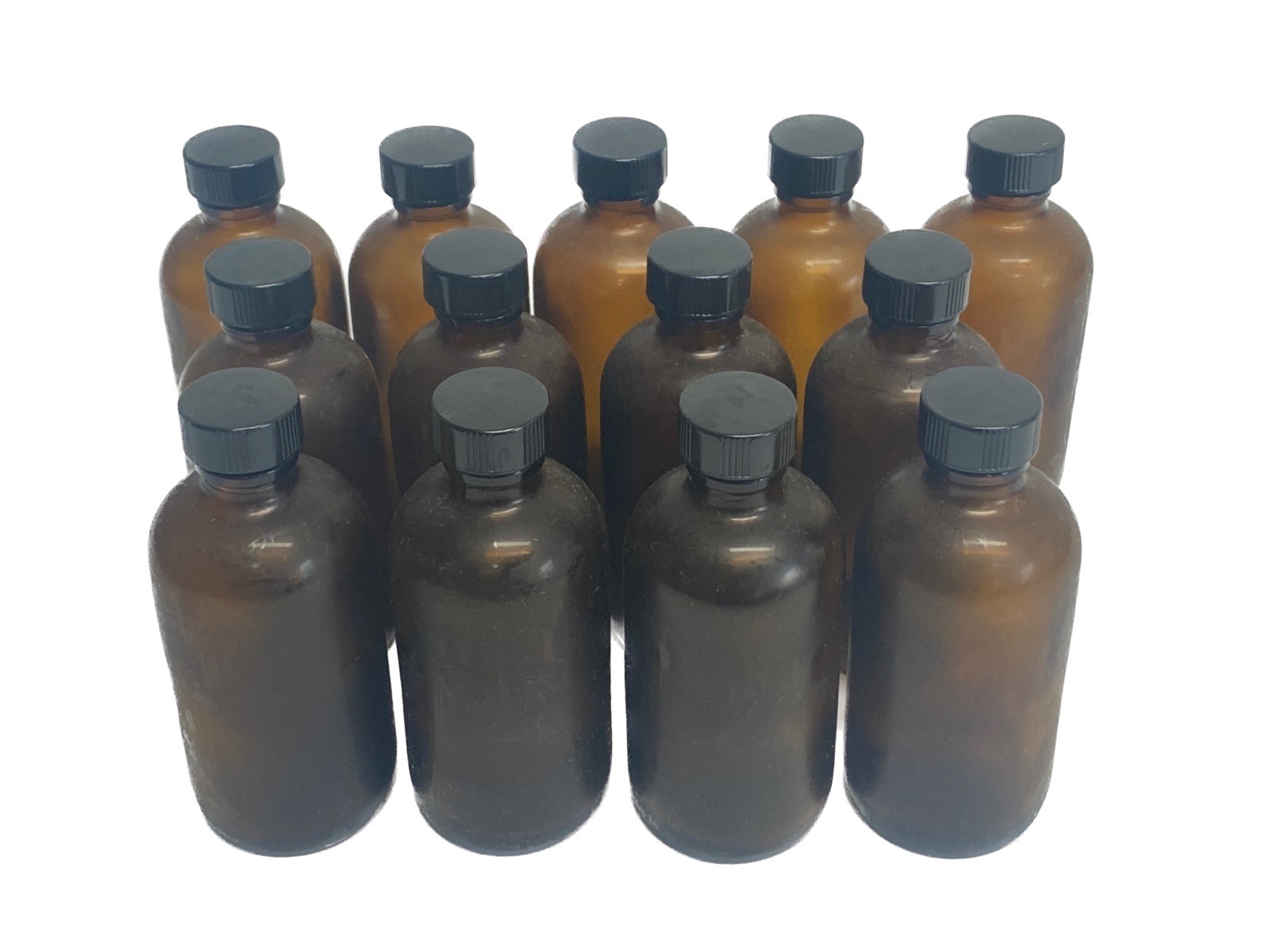 (13) Lab 4oz Safety-Coated Amber Glass Bottles Phenolic Polycone Cap GLA-00951