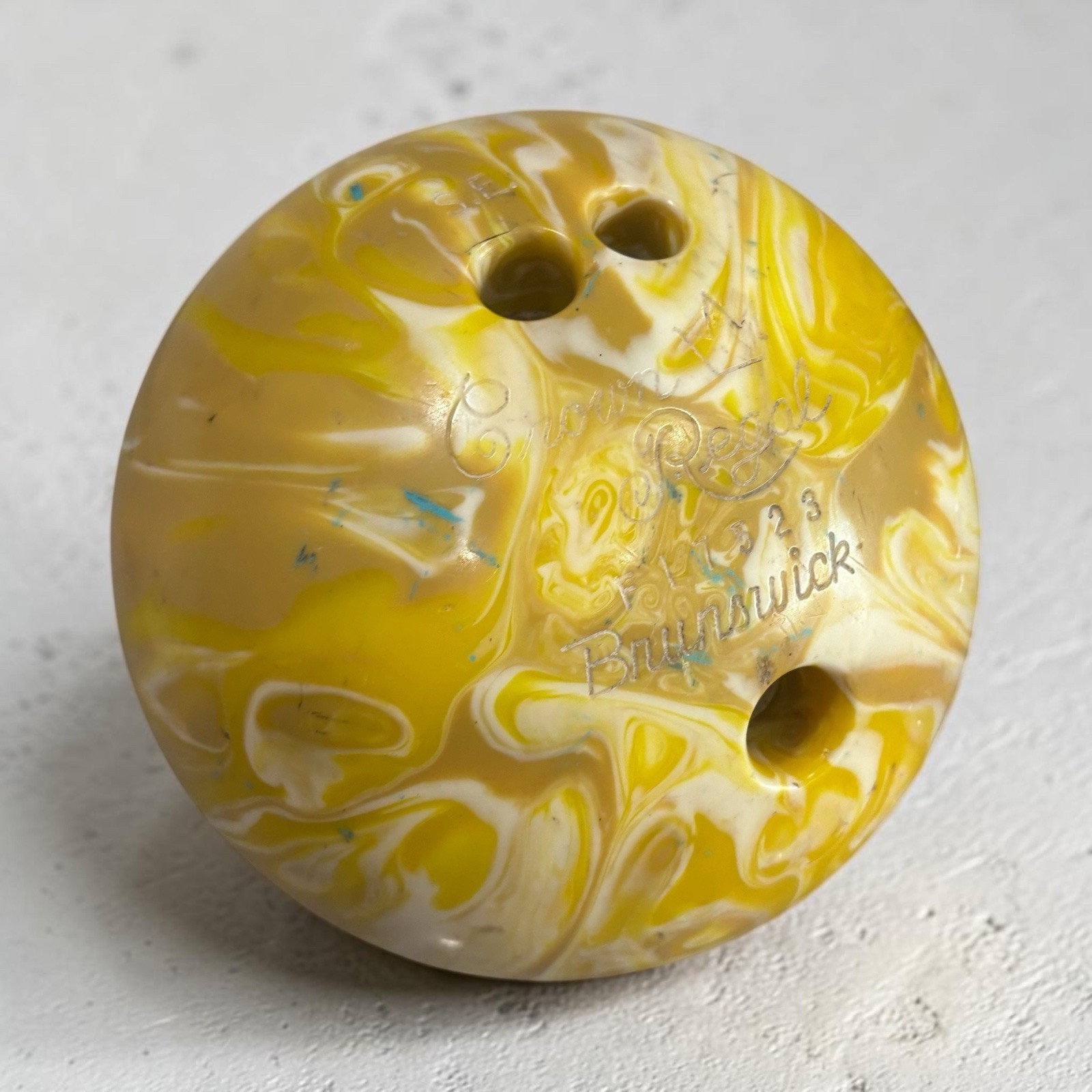 Vintage 90s Brunswick Bowling Ball, 2, Yellow White Swirl