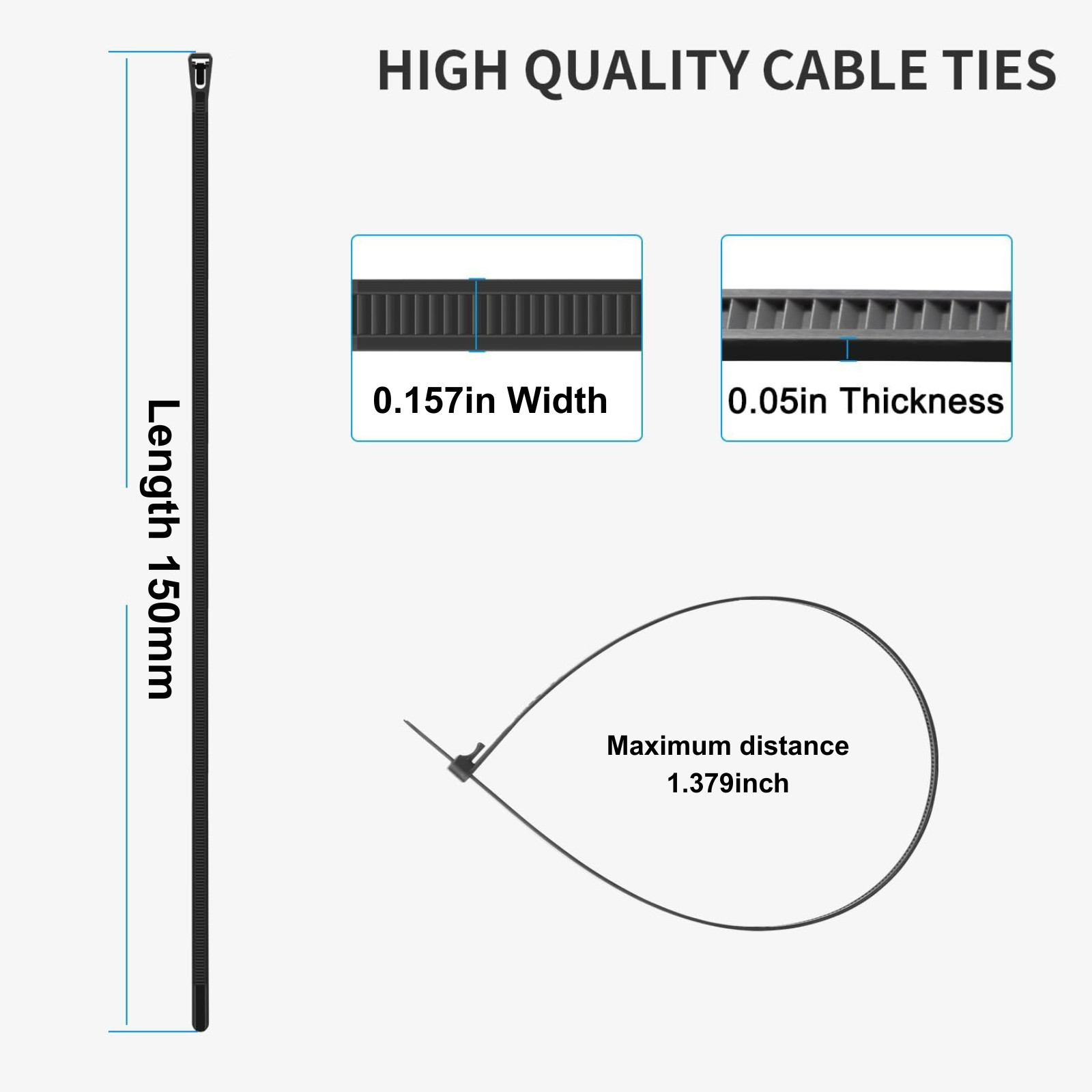 100Pcs Releasable Reusable Zip Ties Nylon Cable Heavy Duty Wire Self Locking