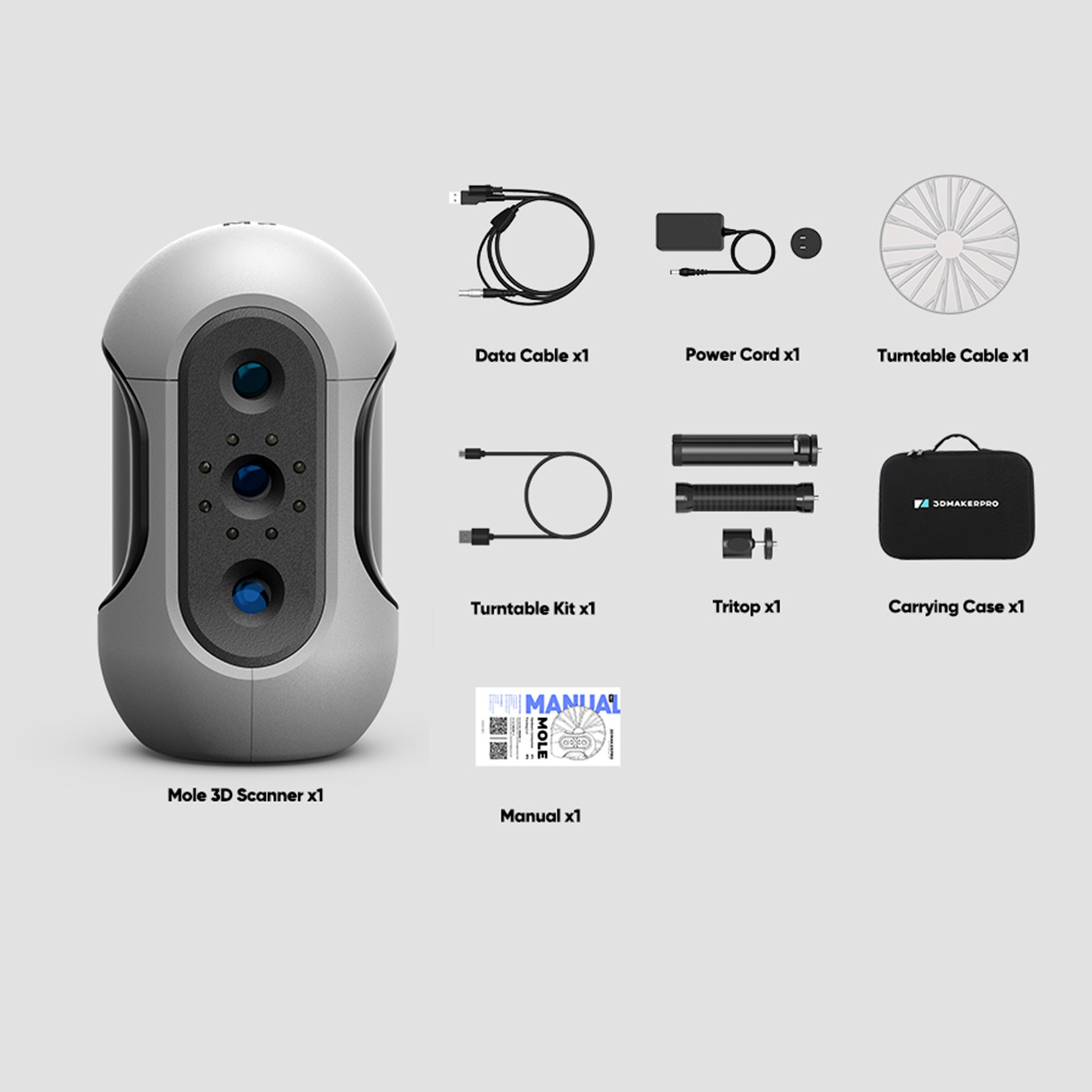 3DMakerpro Mole Handheld 3D Scanner For 3D Printer 0.05mm Accuracy & 0.1mm UJAY