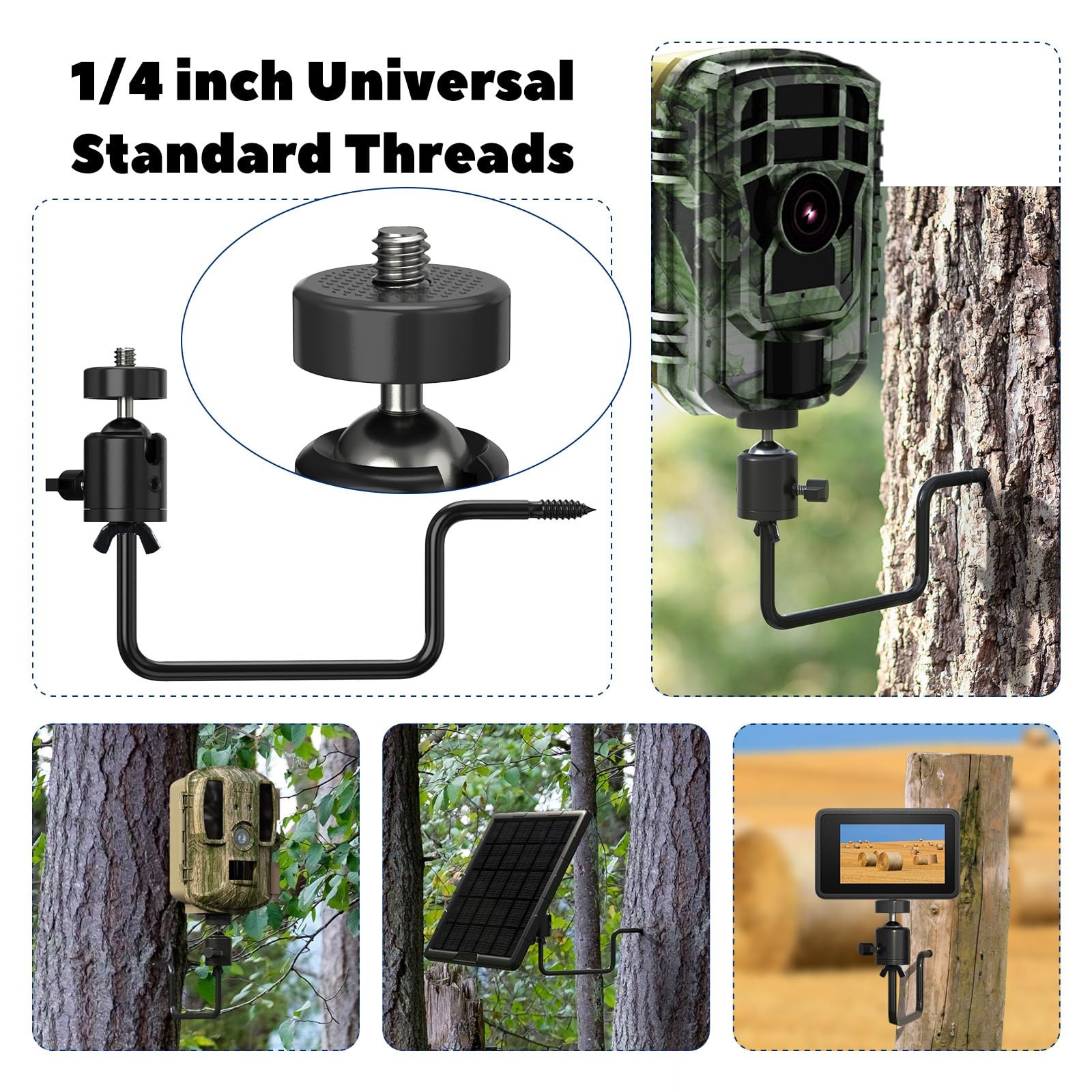 Trail Camera Tree Mount: 360 Degrees Adjustable Game Camera Mount with 1/4 in...