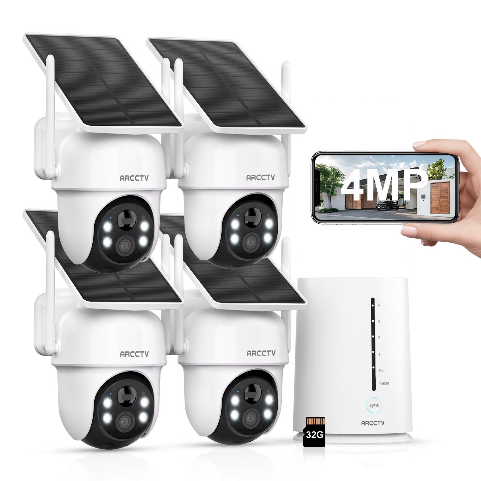 ARCCTV Wireless Solar Powered Security Camera System Outdoor 3MP WIFI PTZ Camera