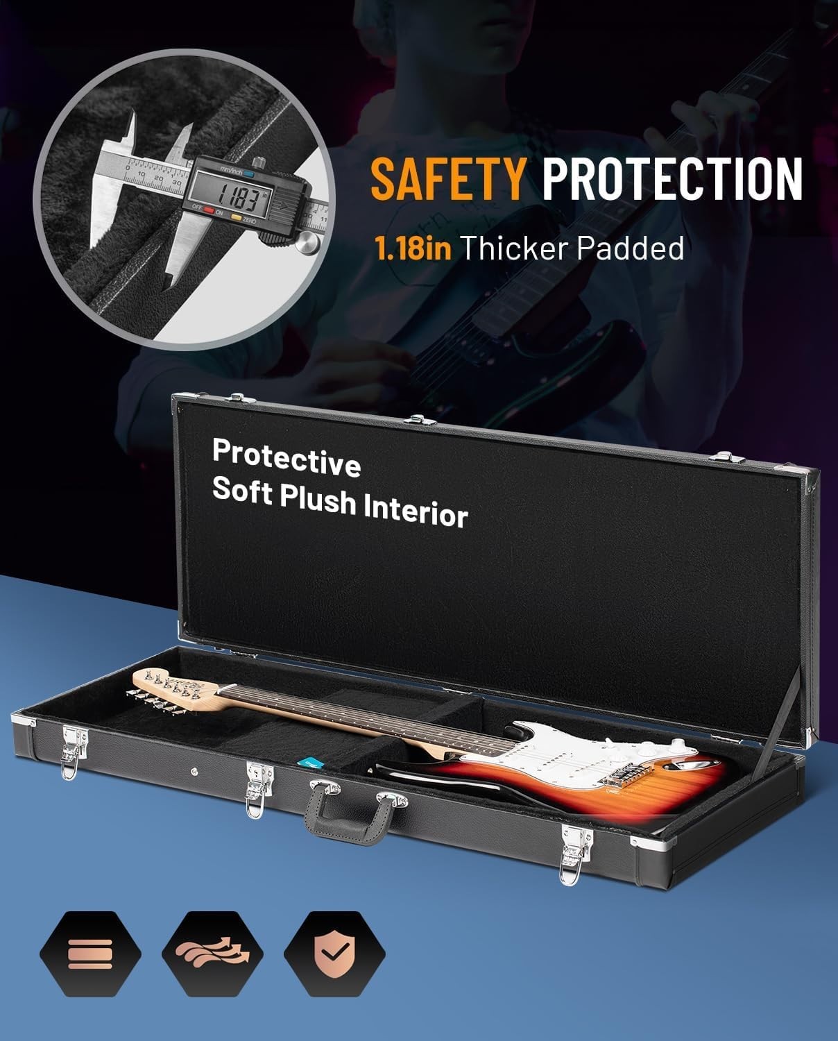 Electric Guitar Hard Shell Case - Portable Square Hardshell for Standard Elec...