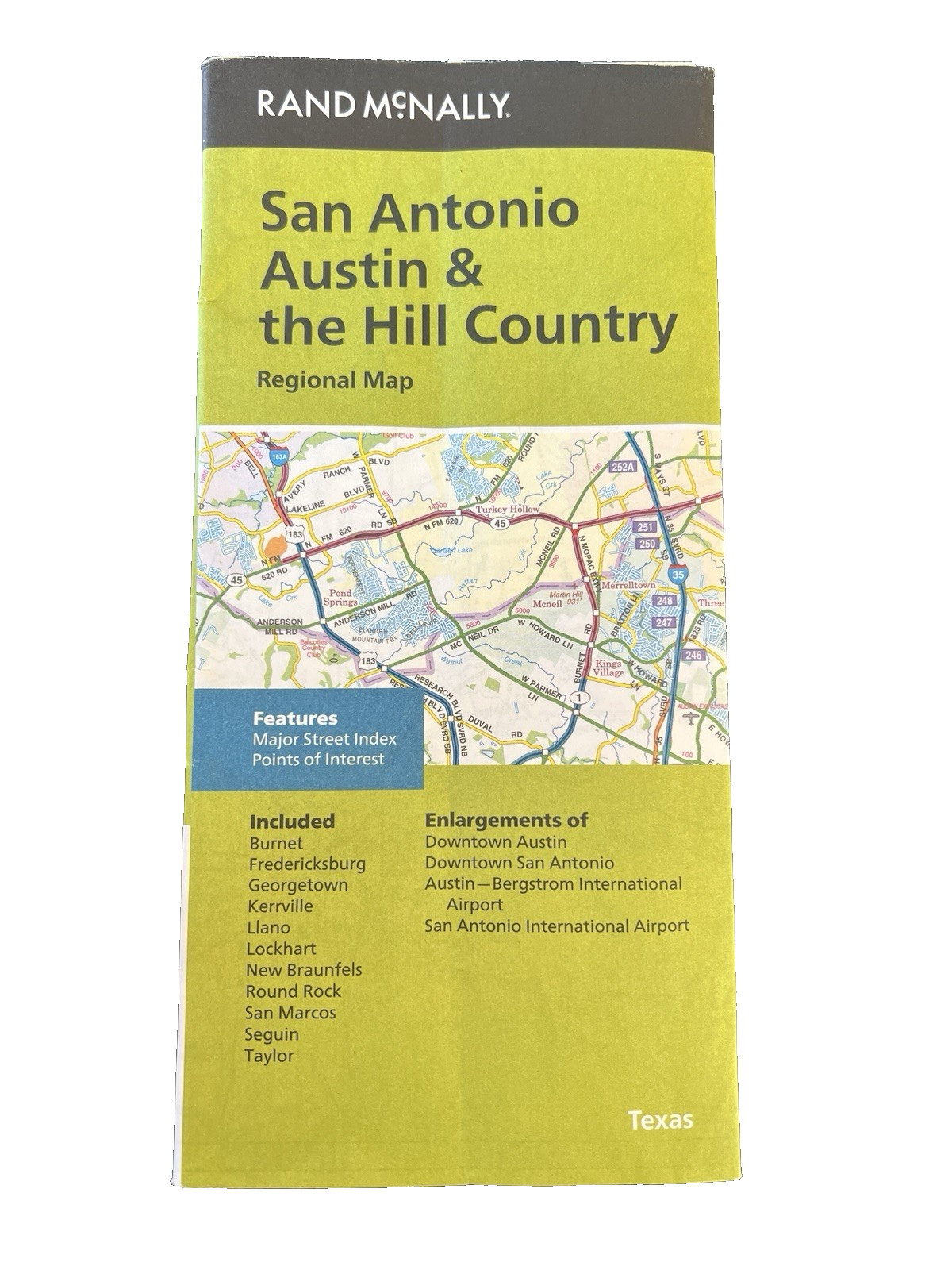 San Antonio Austin and The Hill Country Regional Map Texas USA Used