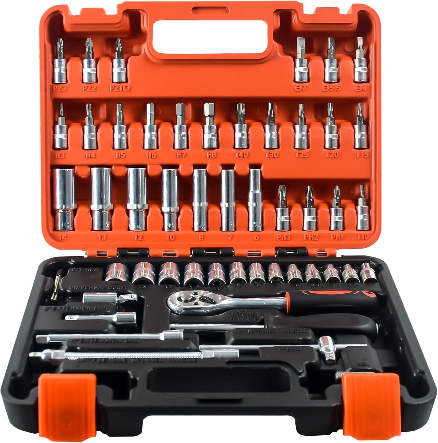 53 Pieces Socket Wrench Set Drive Socket Set with 1/4 Inch Ratcheting Wrench