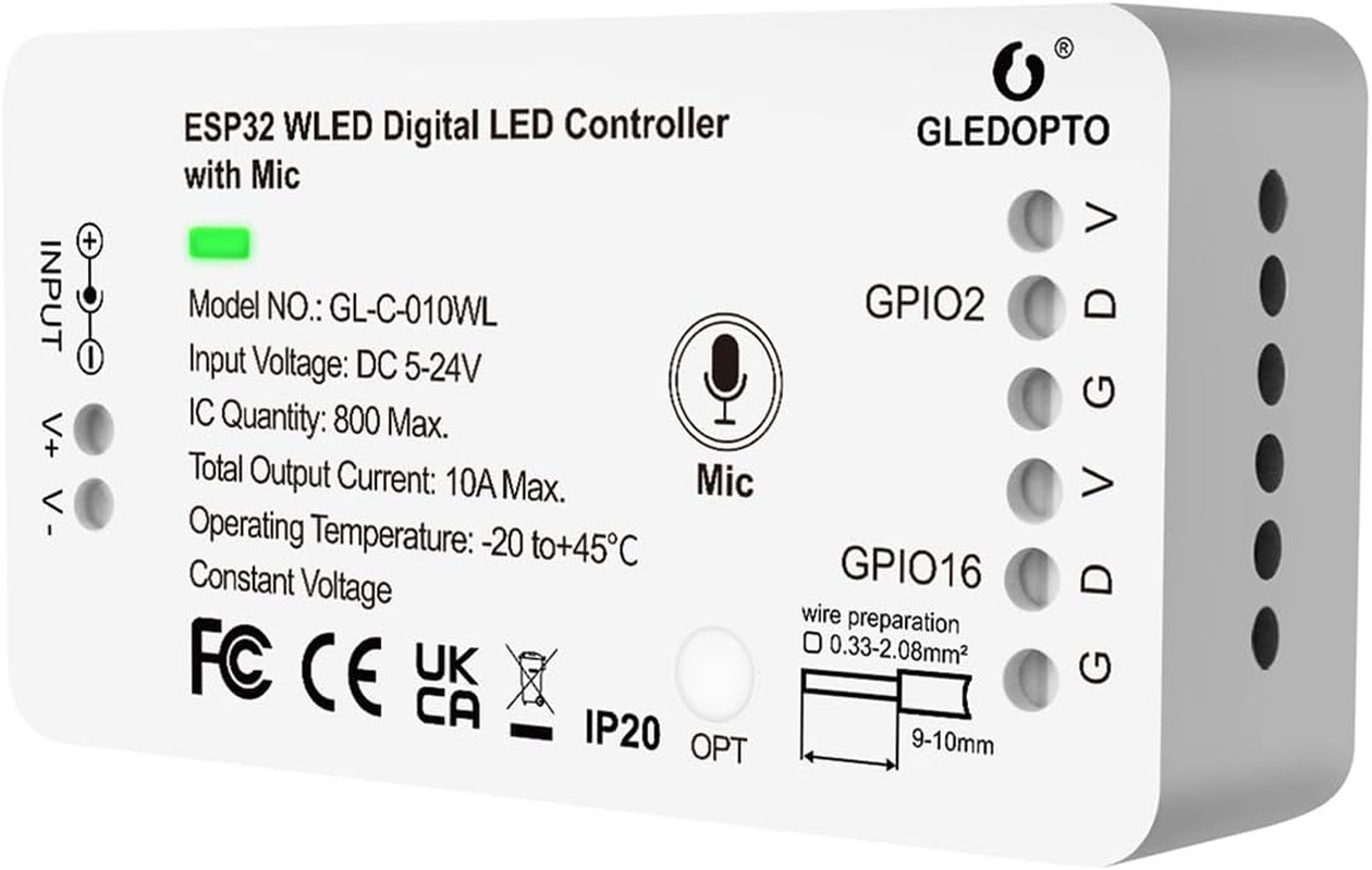 GLEDOPTO ESP32 WLED LED Controller with Mic Microphone DIY Lighting Music Dynami