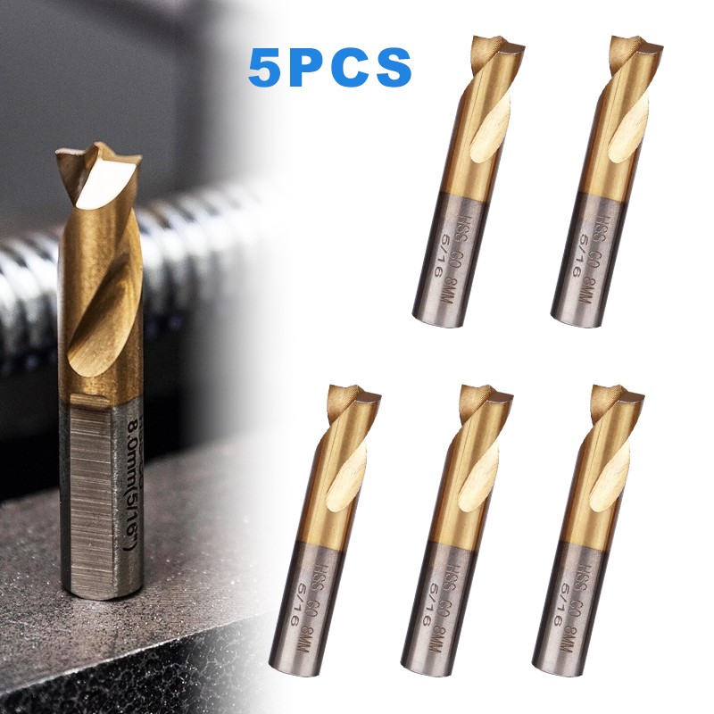 5Pcs 8mm Spot Weld Drill Bits Set HSS Titanium Coated CO Cobalt Spot Weld Cutter