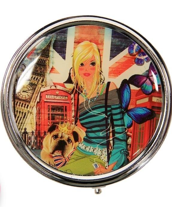 NEW NICOLE LEE LONDON GIRL SIGNATURE ROUND PILL CASE (LARGE)