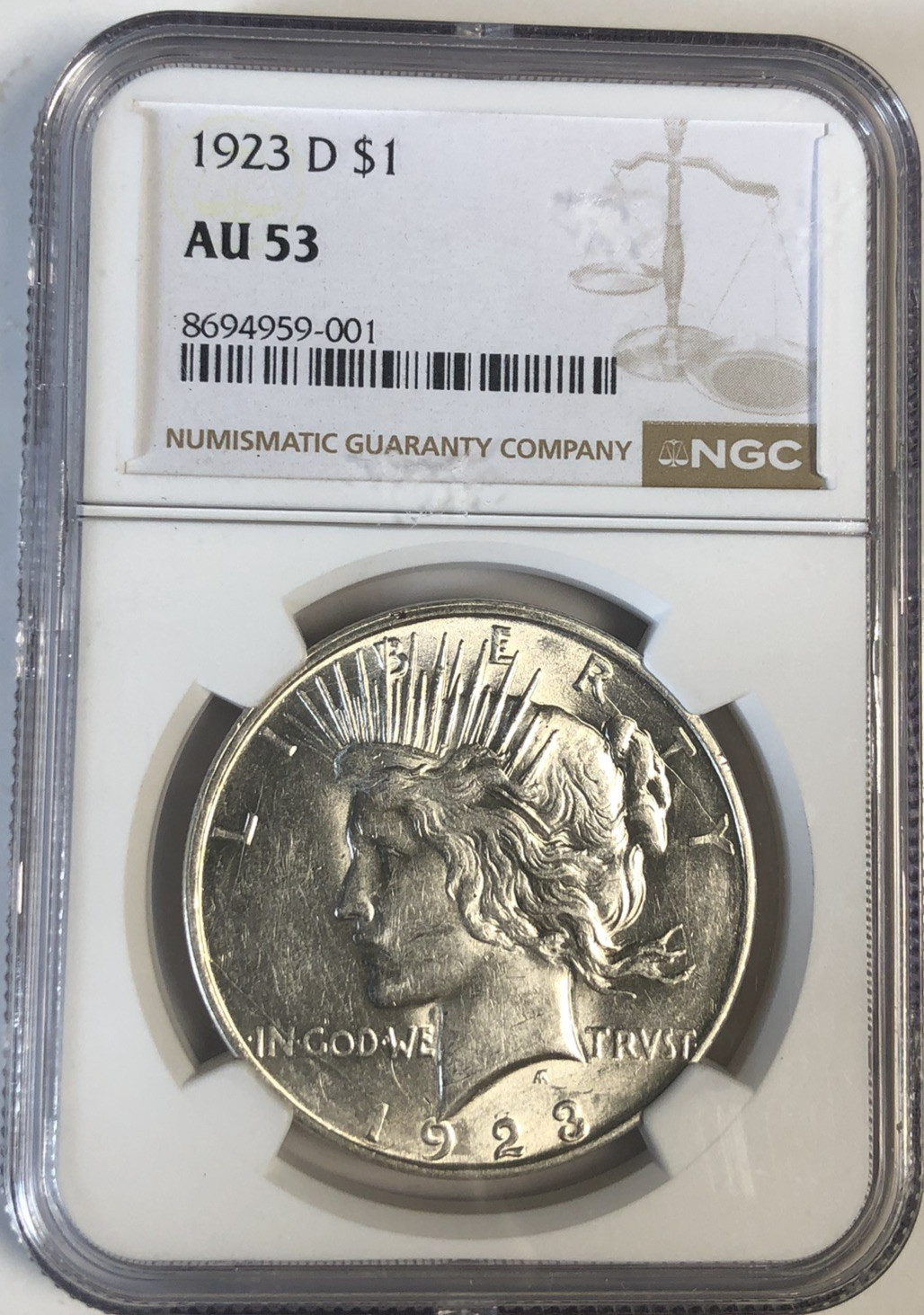 1923 D Peace "NGC AU53"🔥LUSTER, STUNNING/ INCREDIBLE HIGH POINTS FOR AU💥✅