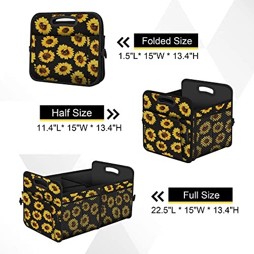 Car Trunk Organizer with 72L Capacity Waterproof Collapsible Large Sunflower