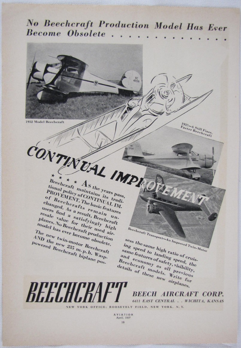 Vintage 1937 BEECHCRAFT Model 17 Staggerwing Airplane Plane  Print Ad